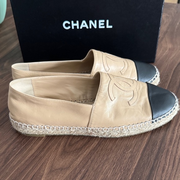 CHANEL Beige and Black Espadrilles
